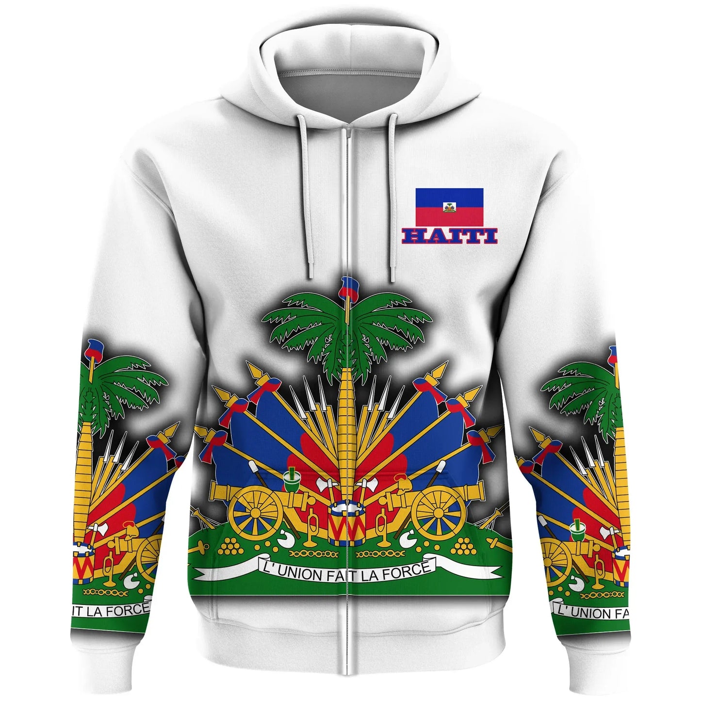 Haiti Zip Hoodie Flag With Coat Of Arm White