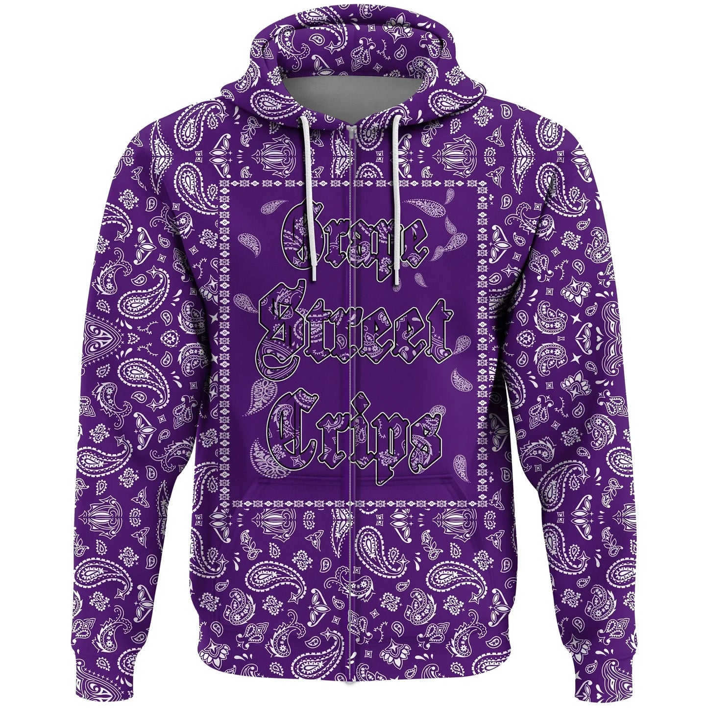 Grape Street Crips Zip Hoodie Purple Bandana  Grape Street Crips Zip Hoodie - Purple Paisley Pattern Zip Hoodie