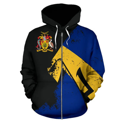 Barbados Special Grunge Flag Zip Up Hoodie