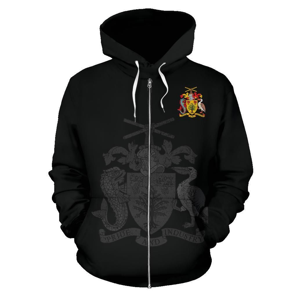 Barbados Zipper Hoodie Barbados Pride Unisex Printed Black Zip Hoodie