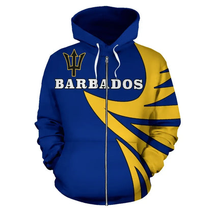 Barbados Flag Zip Up Hoodie Warrior Style