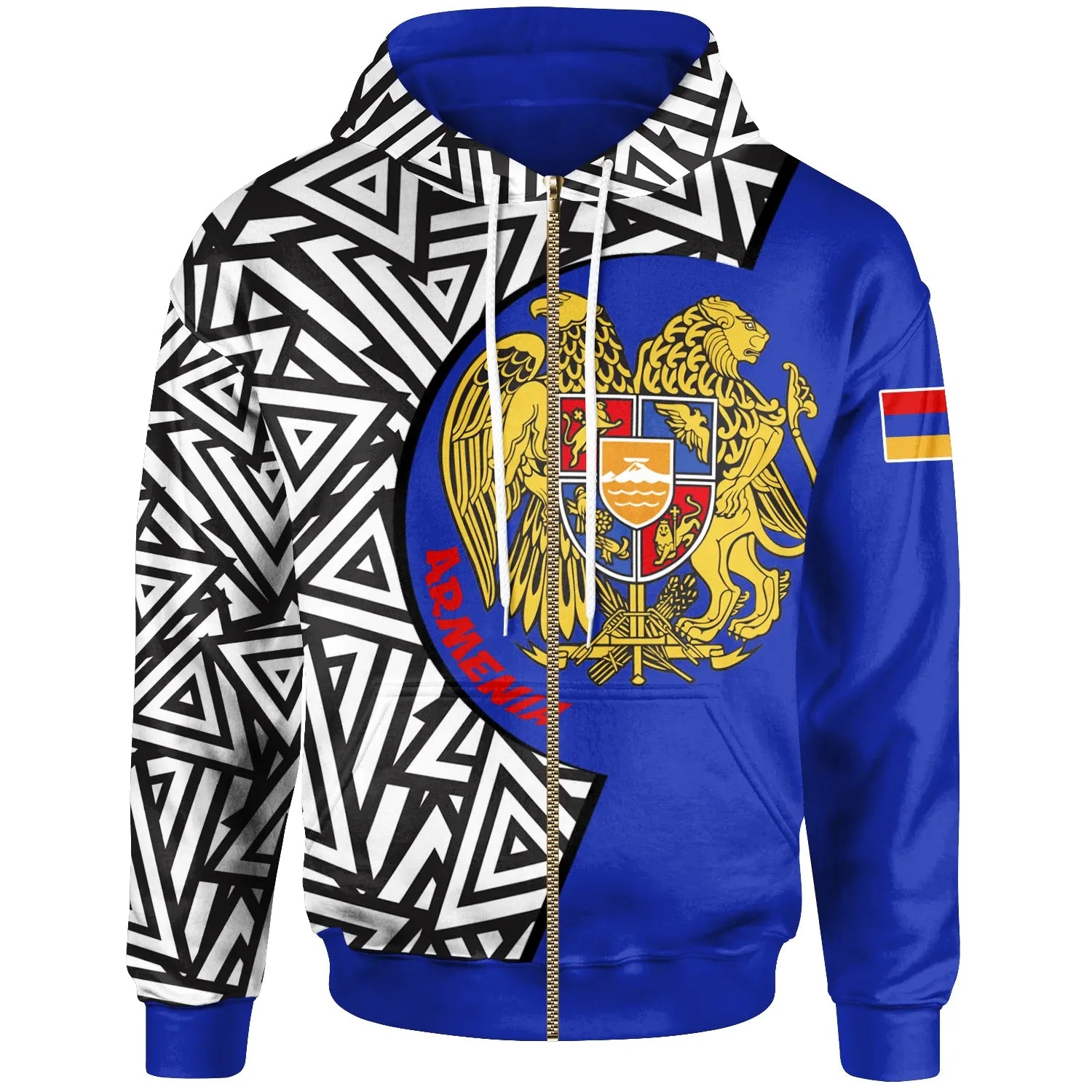 Armenia Zip Up Hoodie Coat Of Arms Of Armenia With Triangle Seamless Pattern