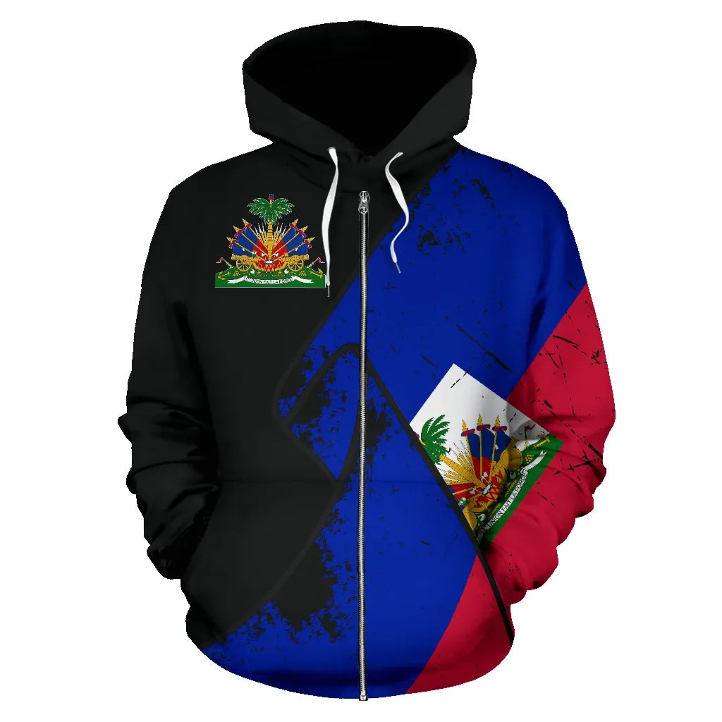 Haiti Special Grunge Flag Zip Up Hoodie