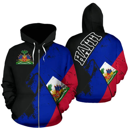 Haiti Special Grunge Flag Zip Up Hoodie