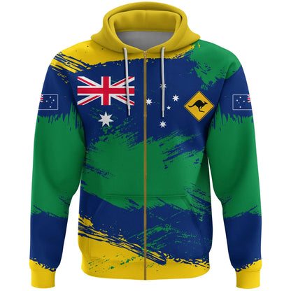 Australian Zip Hoodie Australian Flag Brush
