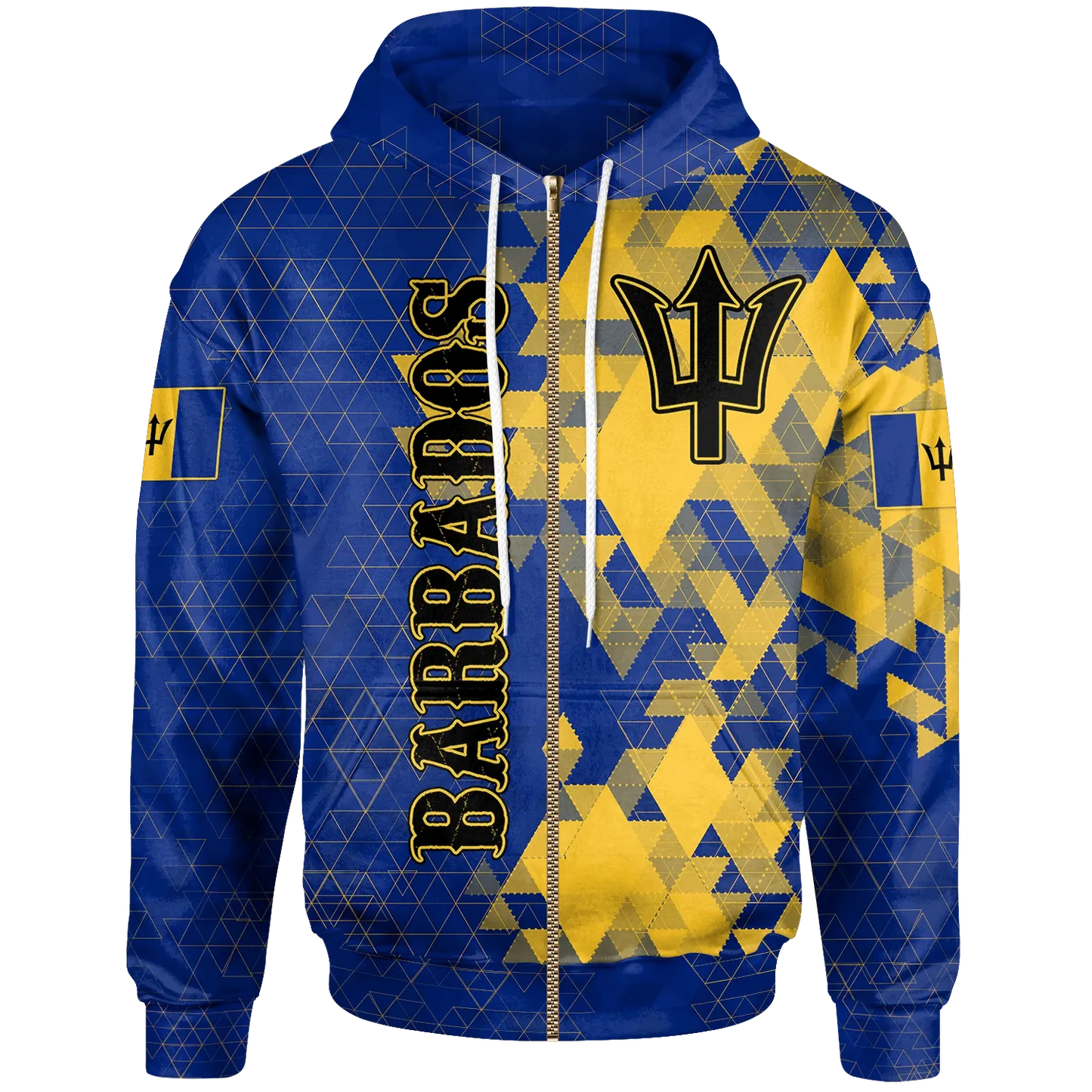 Barbados Zip Up Hoodie National Flag Polygon Style