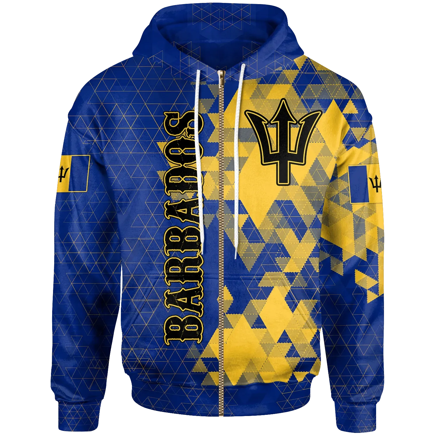 Barbados Zip Up Hoodie National Flag Polygon Style