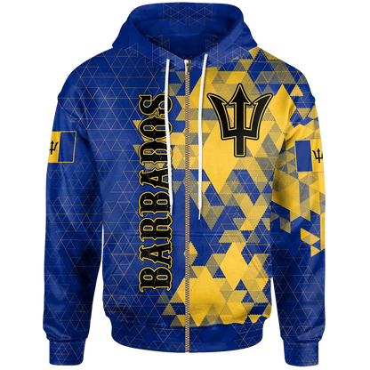 Barbados Zip Up Hoodie National Flag Polygon Style
