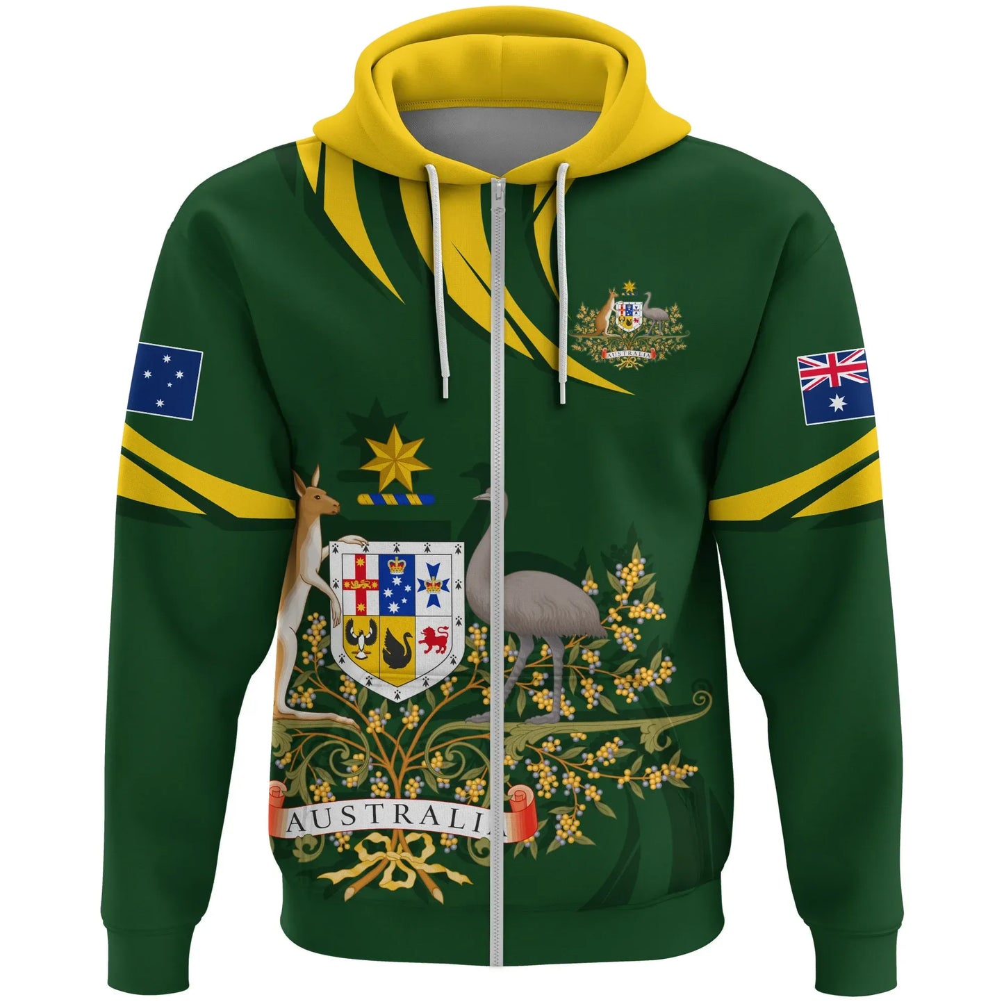 Australia Zipper Hoodie, Australia Coat Of Arms Green
