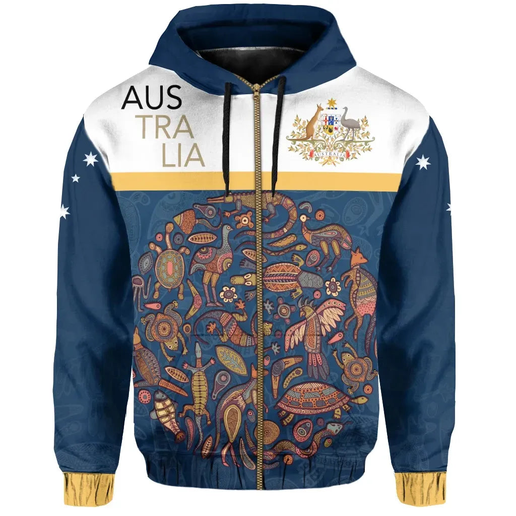 Australia Aborigines Animals Zip Hoodie
