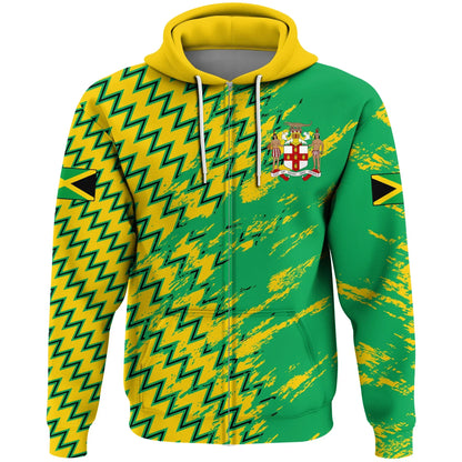 Jamaica Zip Hoodie Sport Line Jamaica Coat Of Arms Unisex Printed Hoodie