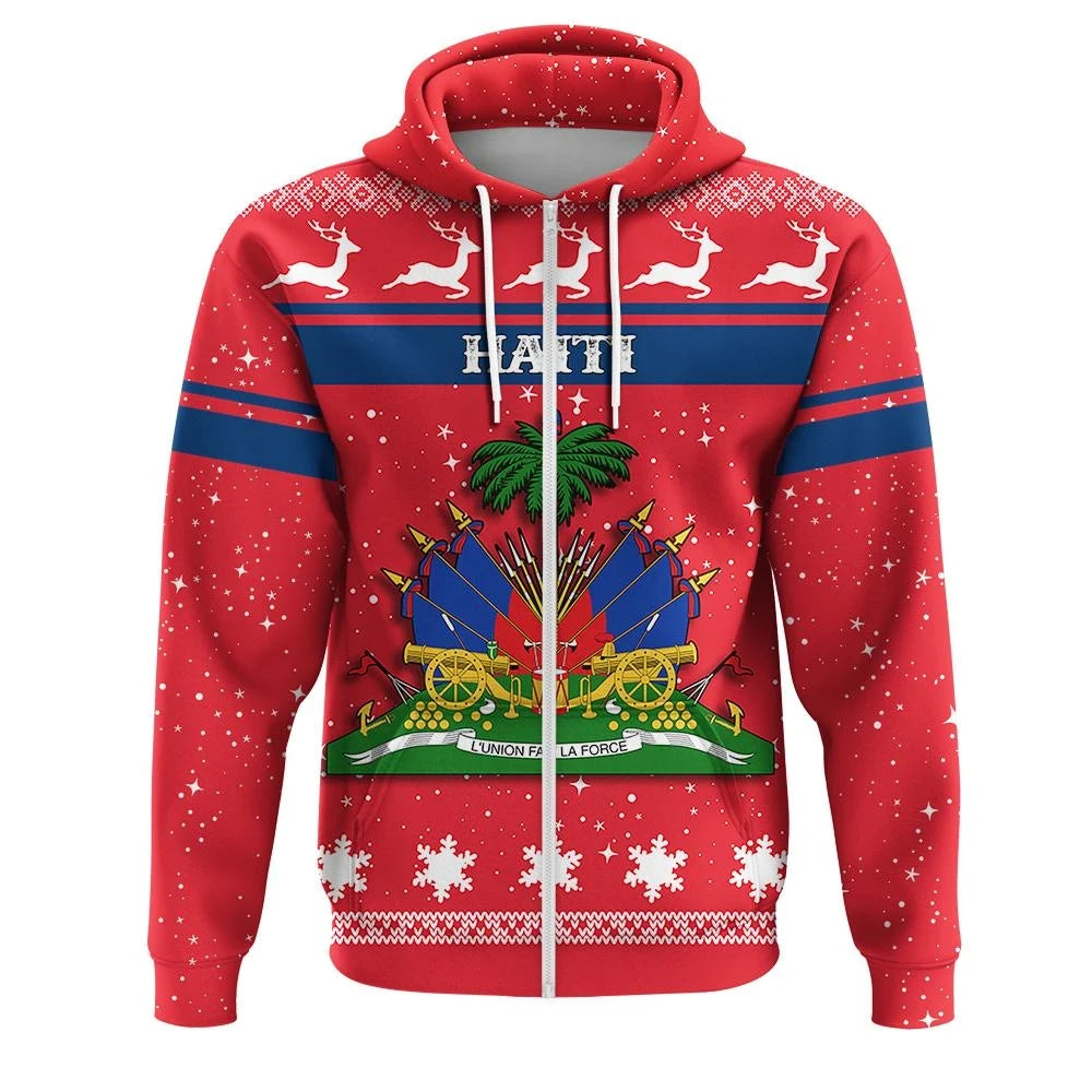 Christmas Haiti Coat Of Arms Zip Hoodie