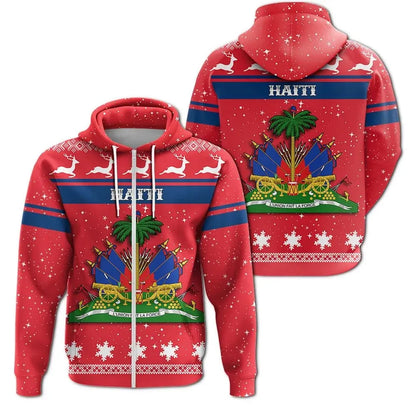 Christmas Haiti Coat Of Arms Zip Hoodie