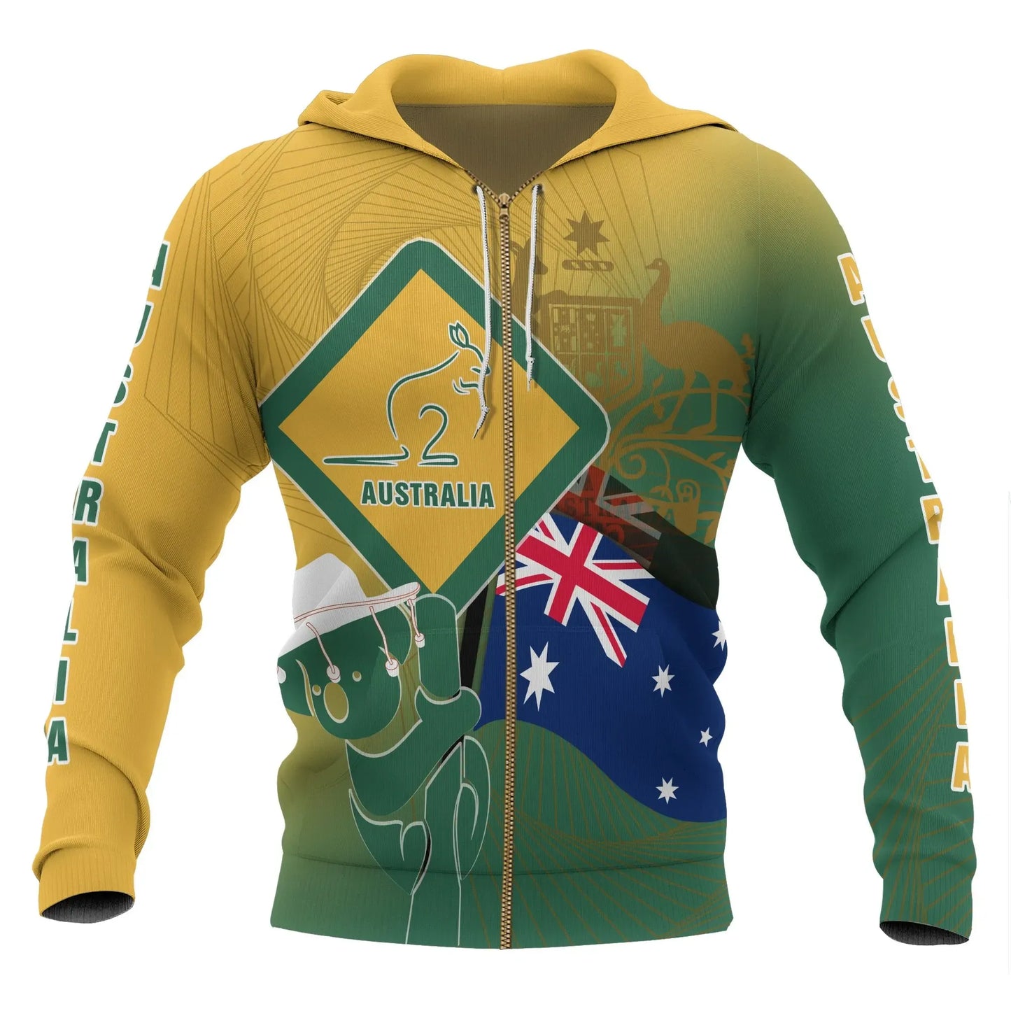 Zip Up Hoodie Aus Flag And Coat Of Arms Hoodie Kangaroo And Koala Sign