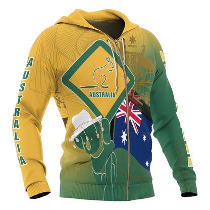 Zip Up Hoodie Aus Flag And Coat Of Arms Hoodie Kangaroo And Koala Sign