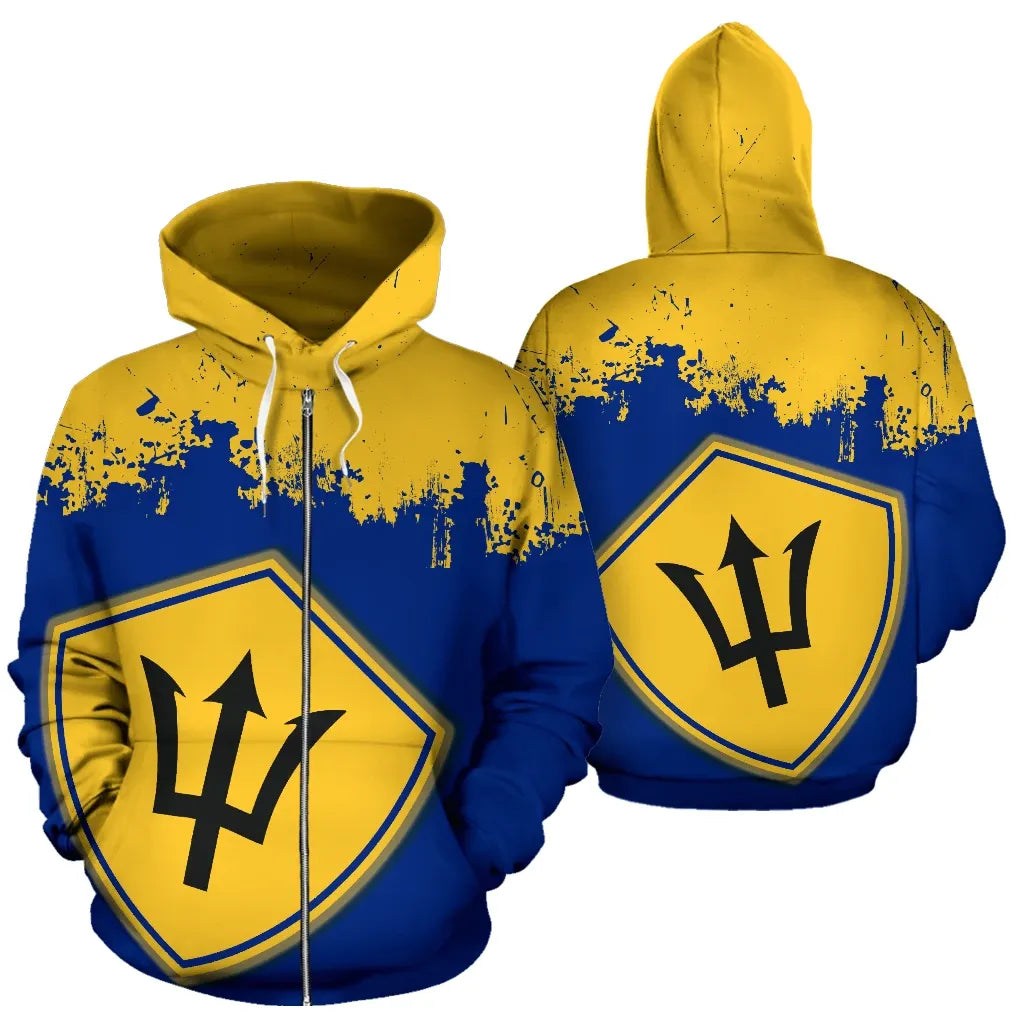 Barbados All Over Zip Up Hoodie Grunge Style