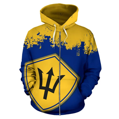 Barbados All Over Zip Up Hoodie Grunge Style
