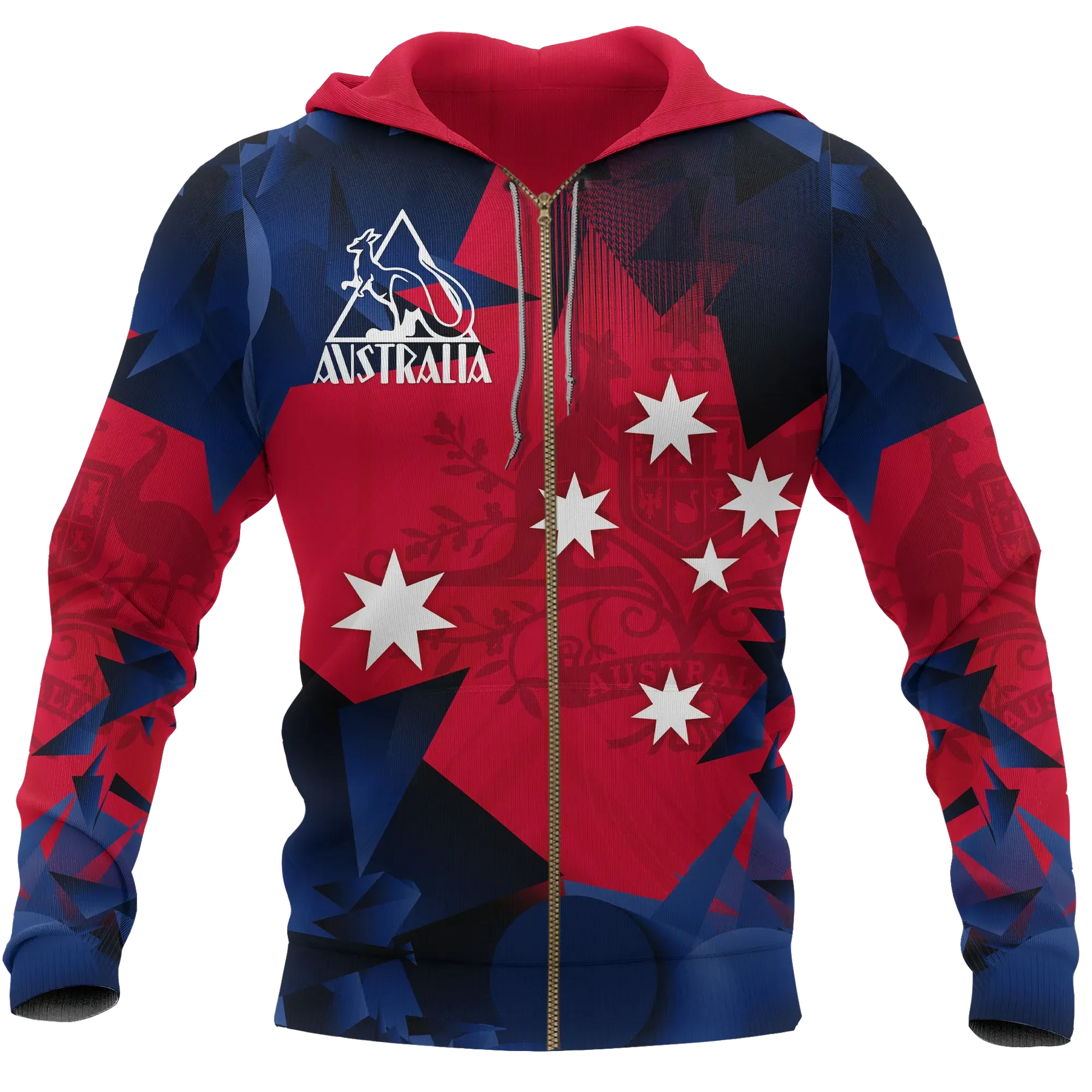 Australia Zip Up Hoodie Coat Of Arms Hoodie Southern Cross Kangaroo Symbol Unisex