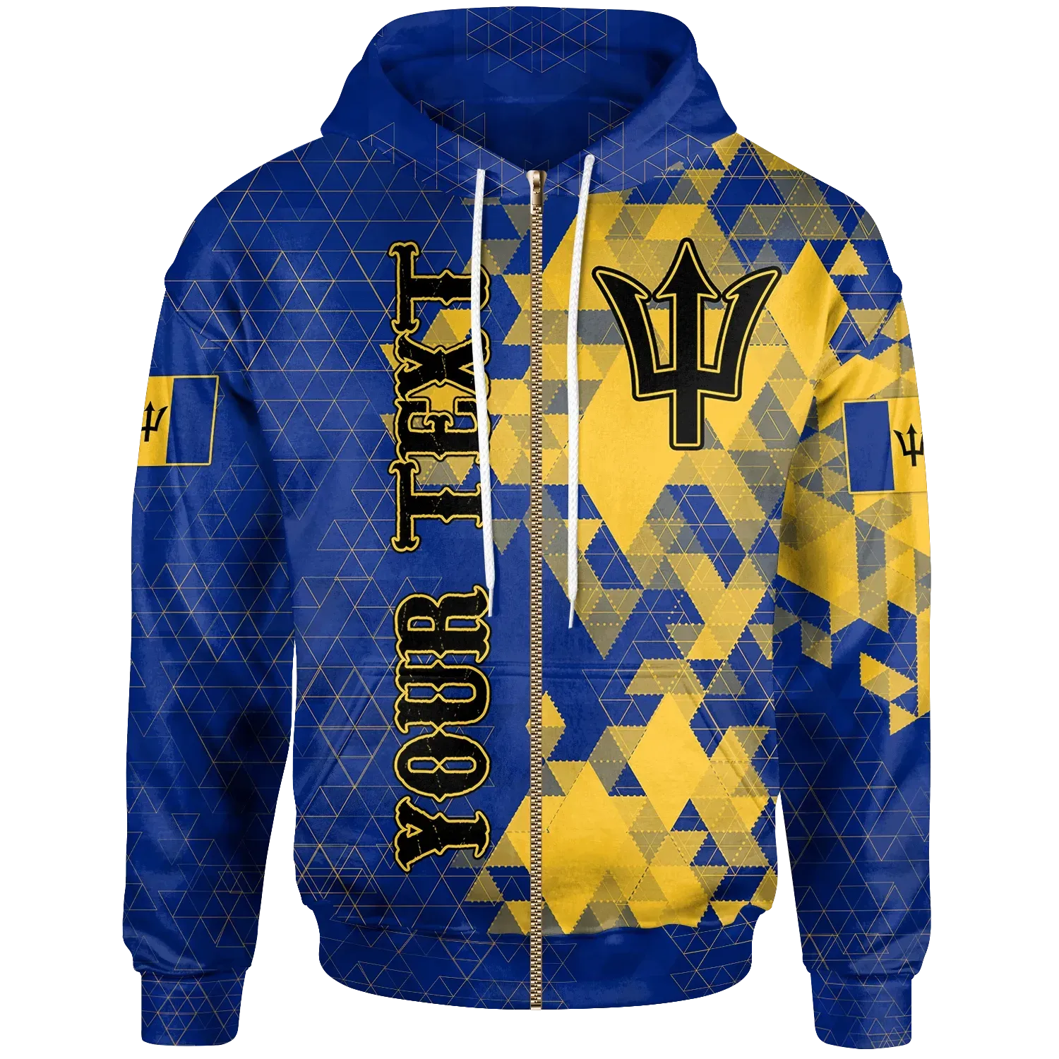 Barbados Personalised Zip Up Hoodie National Flag Polygon Style