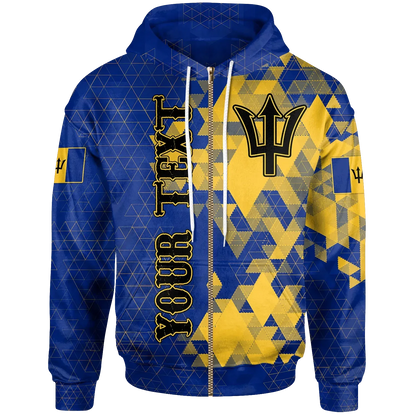 Barbados Personalised Zip Up Hoodie National Flag Polygon Style
