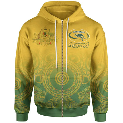 Australia Aboriginal Zip Up Hoodie, Australia Rugby And Coat Of Arms