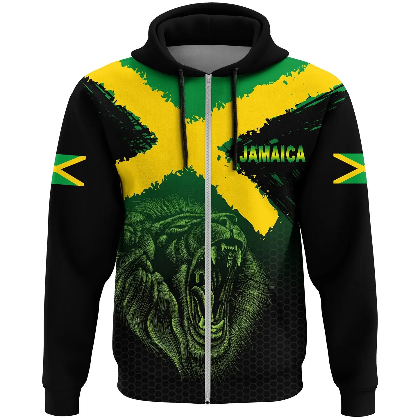 Jamaica Lion Flag Grunge Zip Hoodie