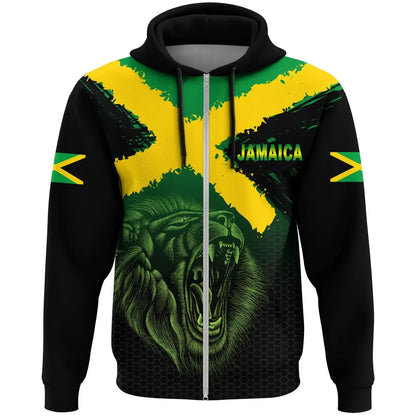 Jamaica Lion Flag Grunge Zip Hoodie