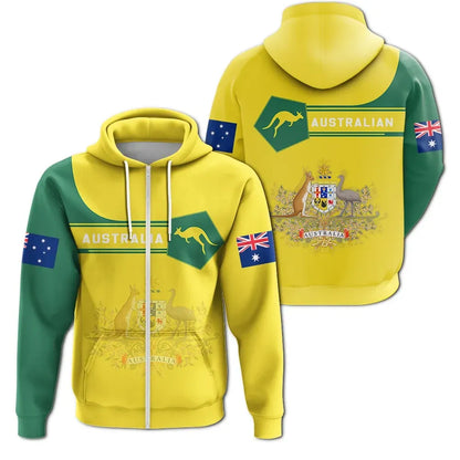 Australia Coat Of Arms Zip Up Hoodie Simple Style