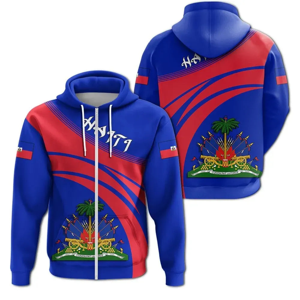 Haiti Coat Of Arms Zip Hoodie Cricket Stylew