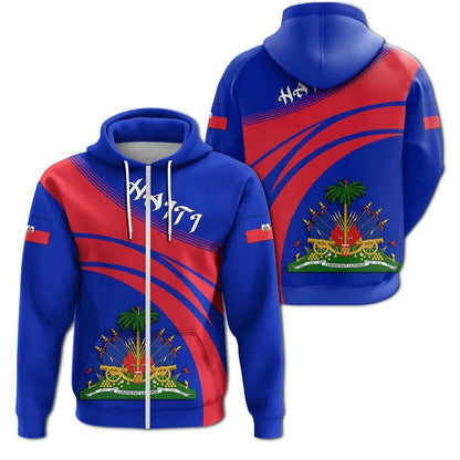 Haiti Coat Of Arms Zip Hoodie Cricket Stylew