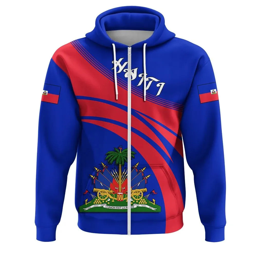 Haiti Coat Of Arms Zip Hoodie Cricket Stylew