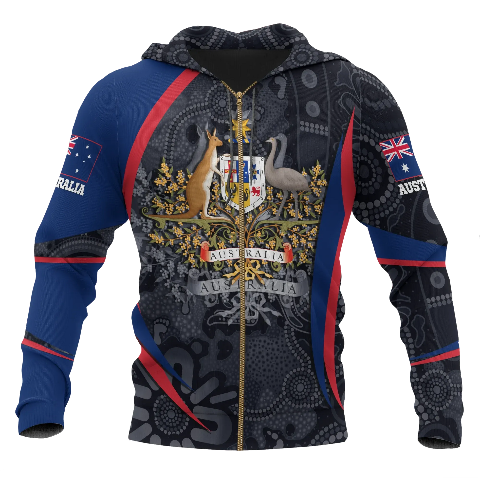 Australia Zip Up Hoodie Australia Coat Of Arms Hoodie Aussie Spirit Unisex