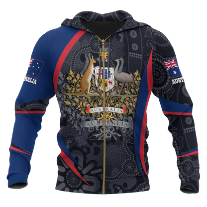 Australia Zip Up Hoodie Australia Coat Of Arms Hoodie Aussie Spirit Unisex