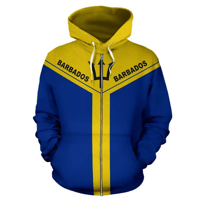 Barbados Spirit Zip Hoodie Barbados Pride Unisex Printed Zip Hoodie