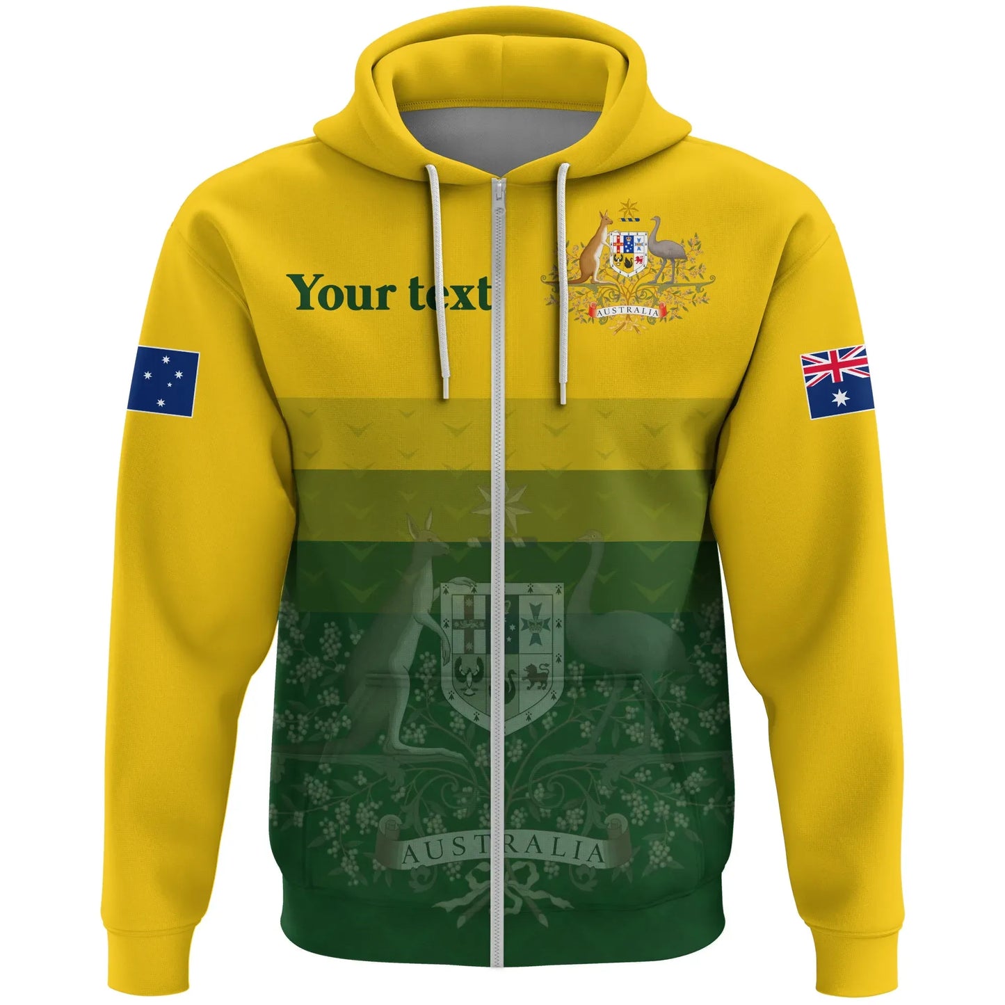 Custom Australia Full Zip Hoodie, Australia Coat Of Arms Radiant Color