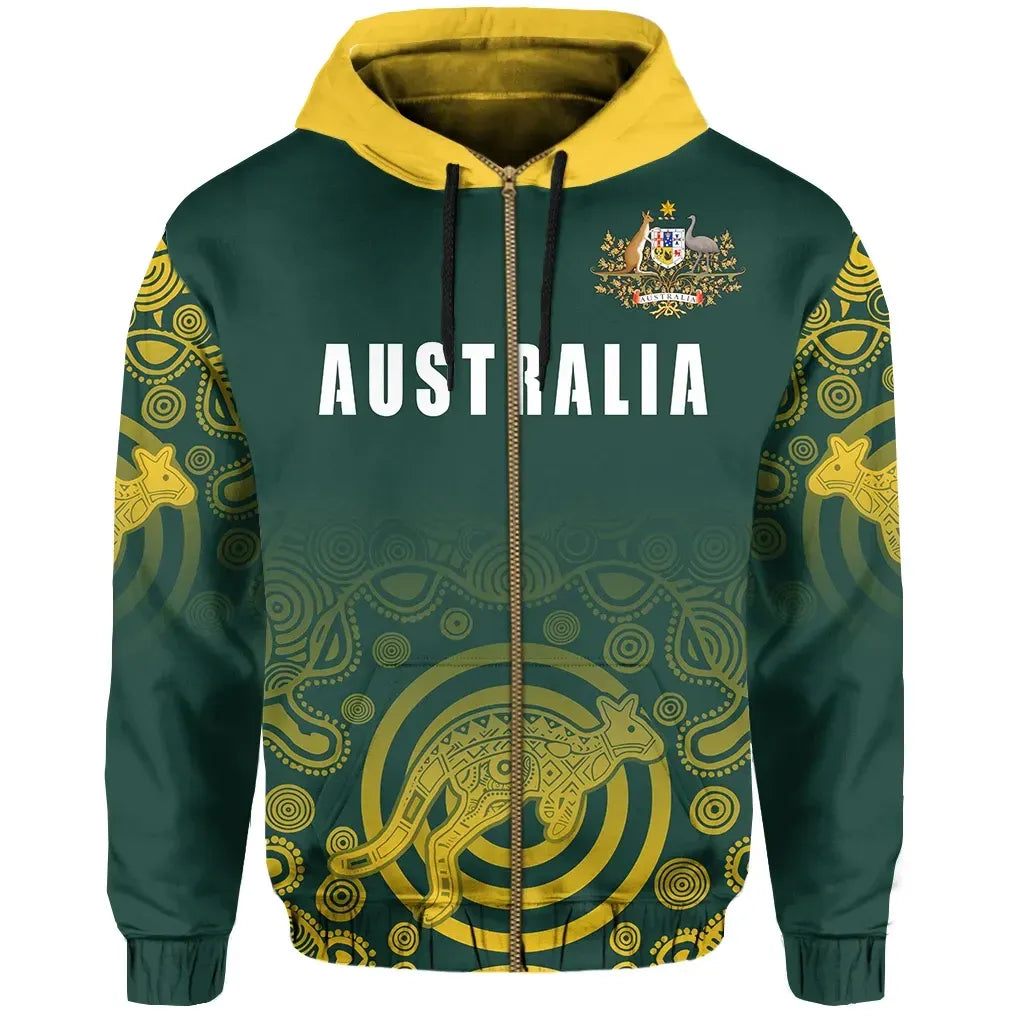 Australia Zip Up Hoodie Coat Of Arms Rugby Styl