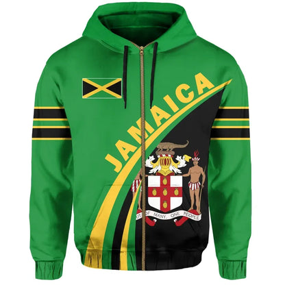 Jamaica Coat Of Arms Up Style Zip Up Hoodie
