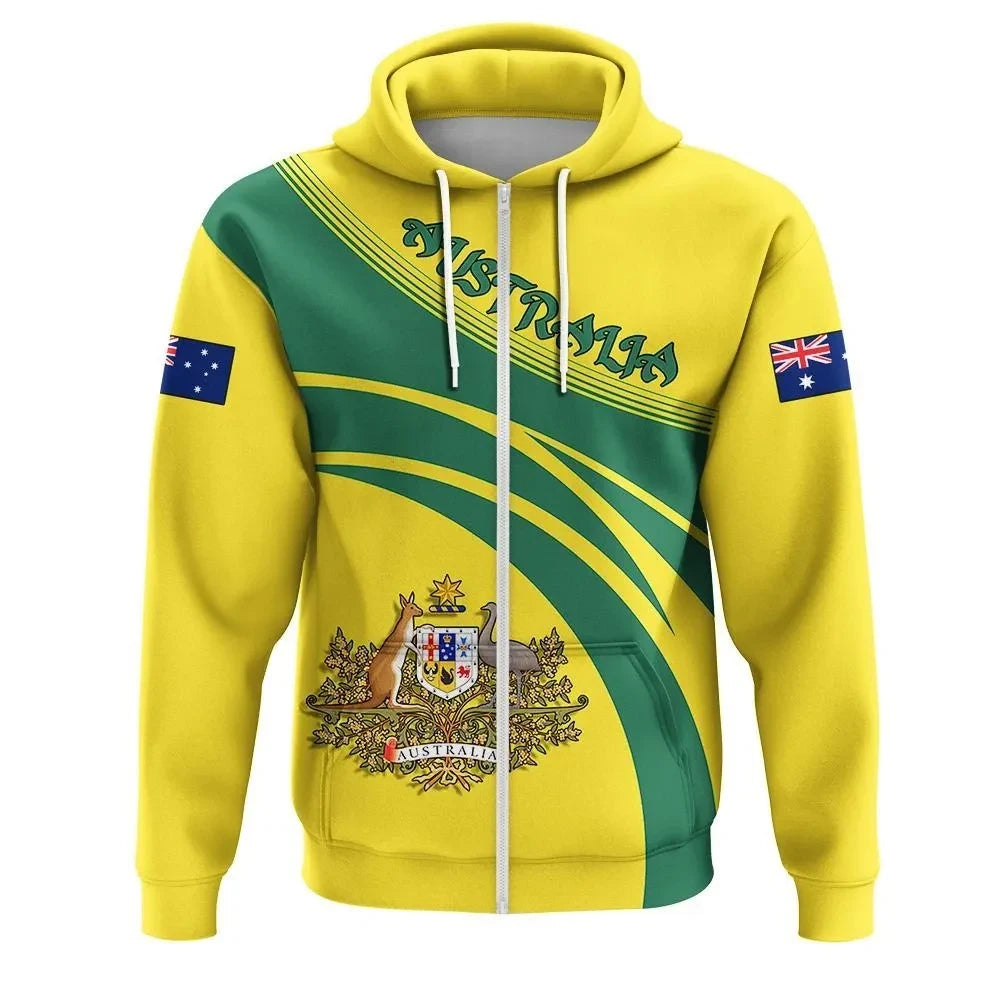Australia Coat Of Arms Zip Hoodie Cricket Style