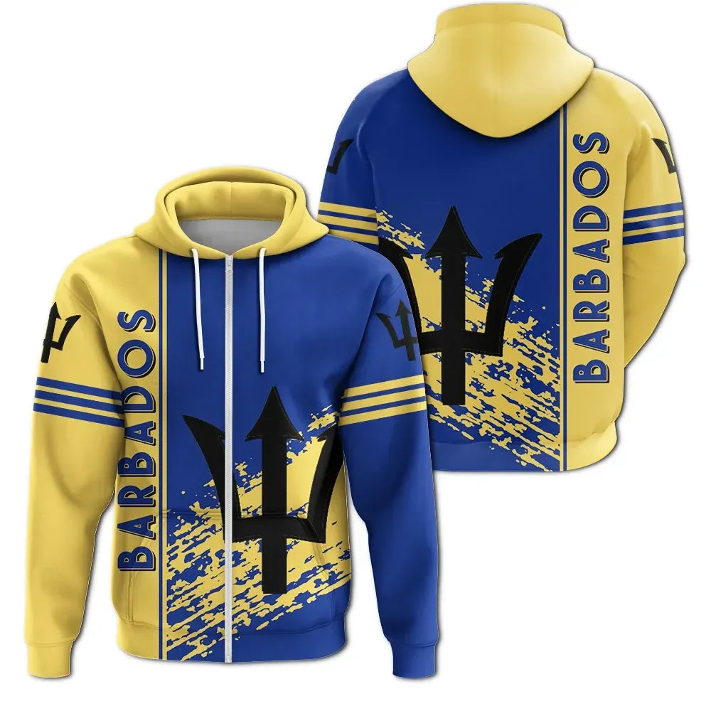 Barbados Coat Of Arms Zip Up Hoodie Quarter Style