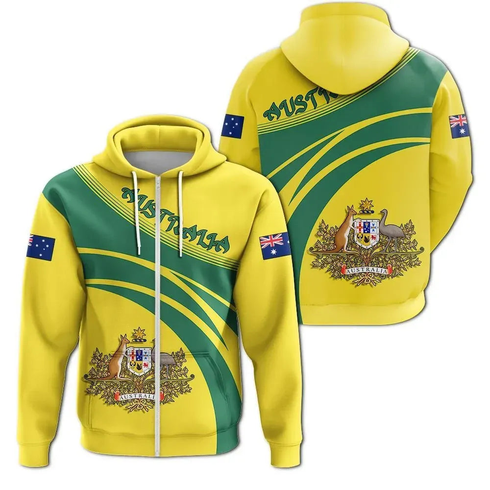 Australia Coat Of Arms Zip Hoodie Cricket Style