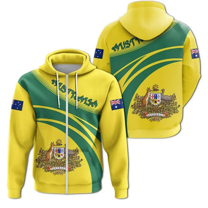 Australia Coat Of Arms Zip Hoodie Cricket Style