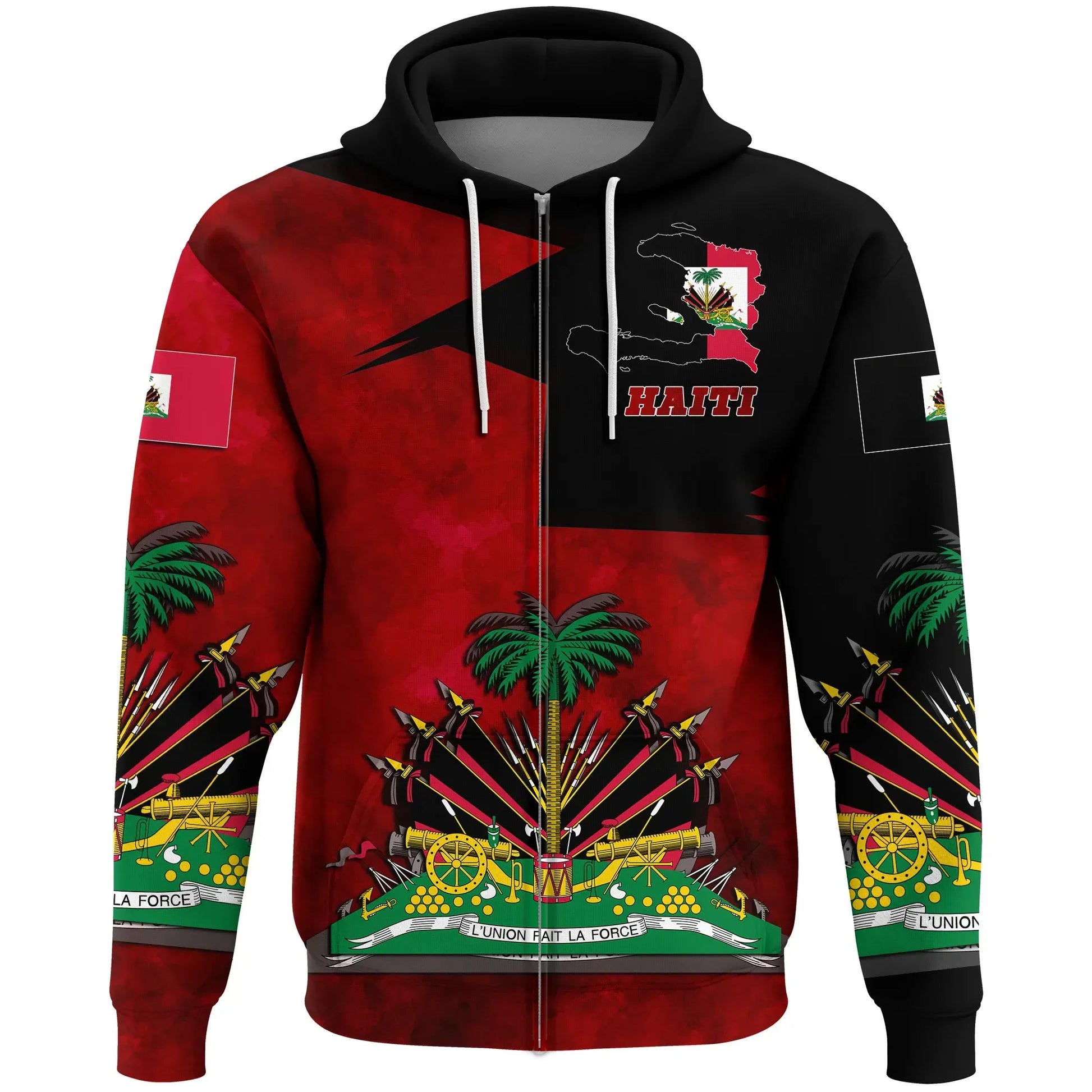 Haiti 1964 Zip Hoodie Vintage Haiti Coat Of Arms Printed Hoodie
