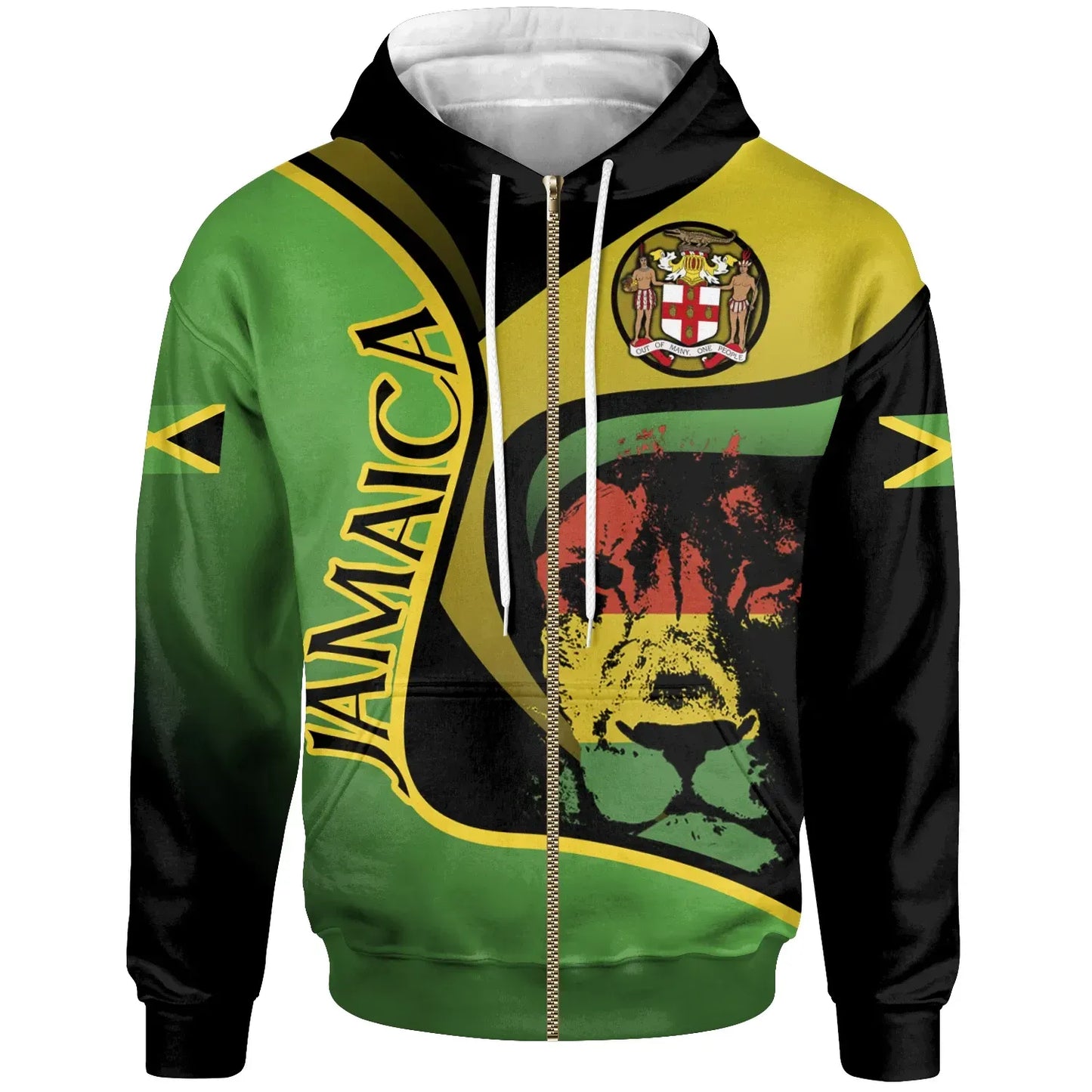 Jamaica Zip Up Hoodie Jamaican Lion With Coat Of Arms