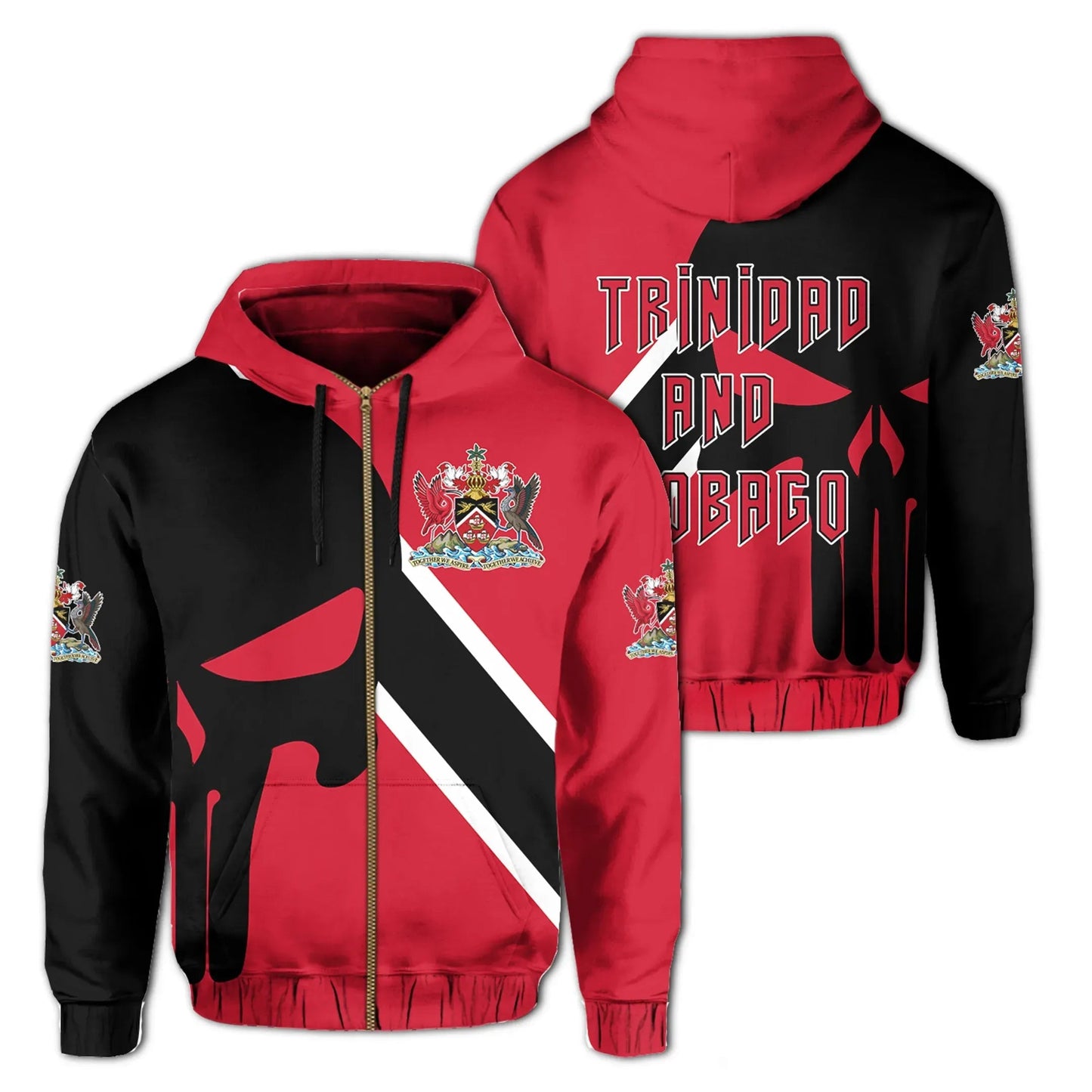 Trinidad and Tobago Zipper Hoodie Skullcap Style
