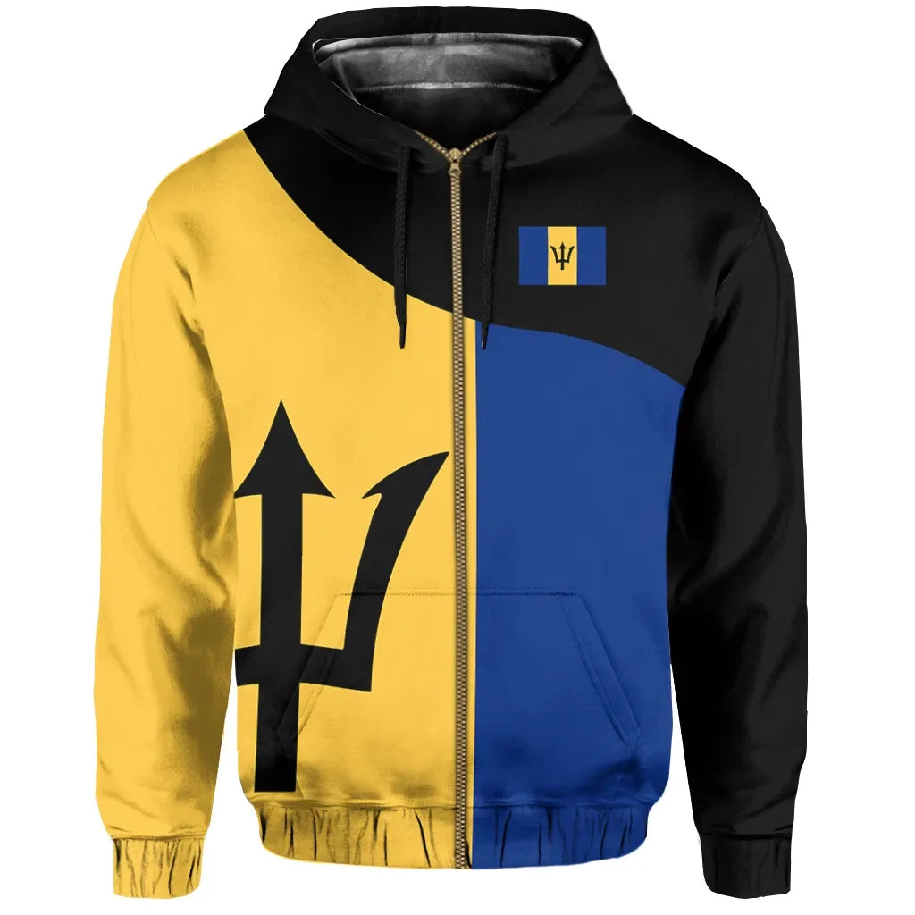 Barbados Flag Curve Concept Allover Zip Hoodie