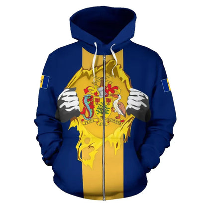 Barbados Superhero Zip Hoodie Barbados Pride Unisex Printed Zip Hoodie
