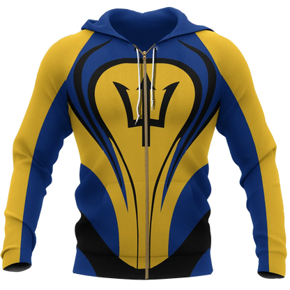 Barbados Flag Zip Hoodie Cannon Style