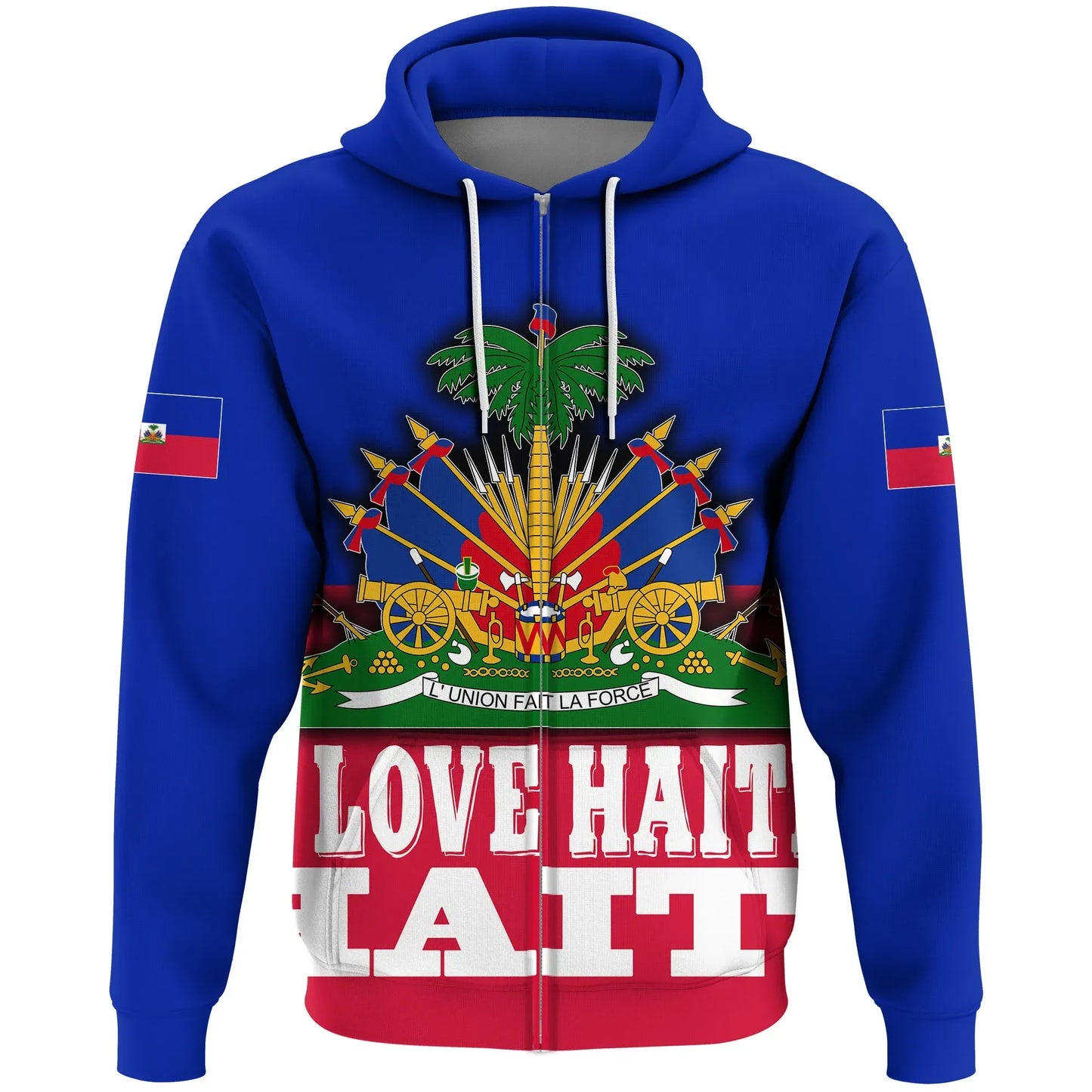 Haiti Zip Hoodie Flag With Coat Of Arm Blue