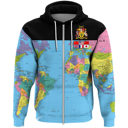 Barbados Zip Hoodie Barbados Map Unisex Zip Hoodie
