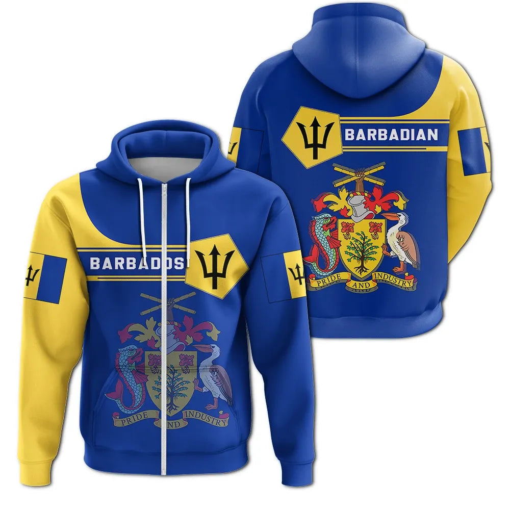 Barbados Coat Of Arms Zip Up Hoodie Simple Styl